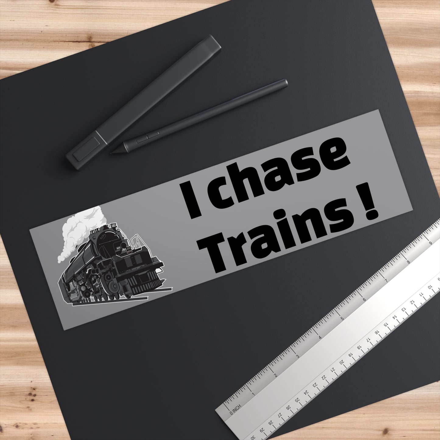 I Chase Trains Bumper Sticker - Perfect for Train Enthusiasts!