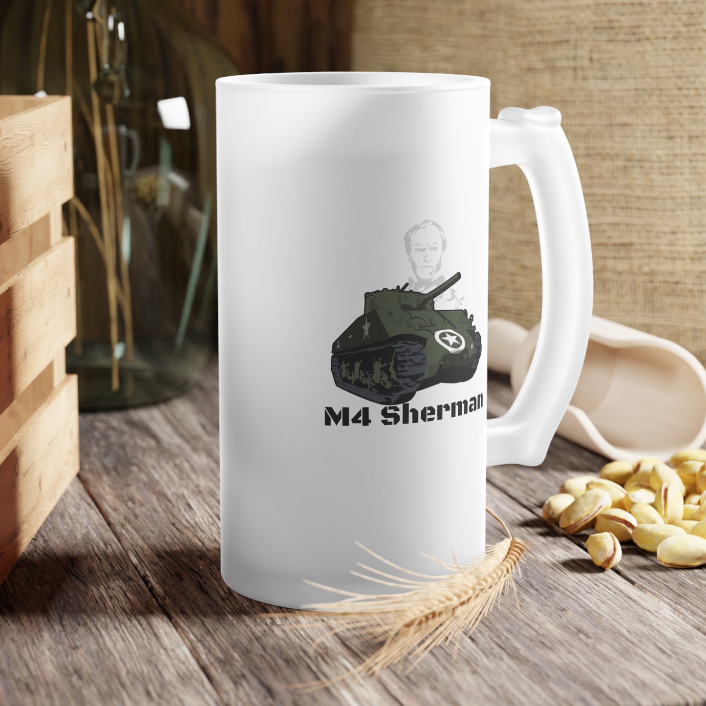 Raise a Glass to History – WWII Sherman Tank Frosted Glass Beer Mug