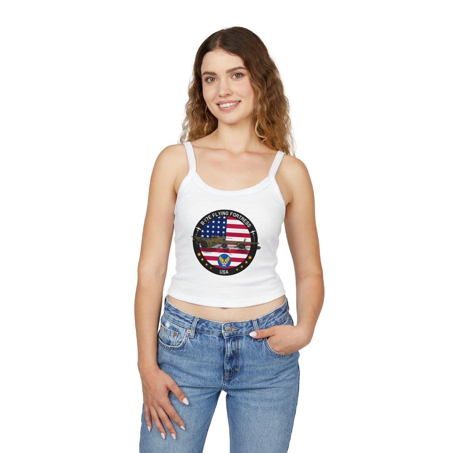 Patriotic B-17 warbird Women's Spaghetti Strap Tank Top - Vintage USA Graphic