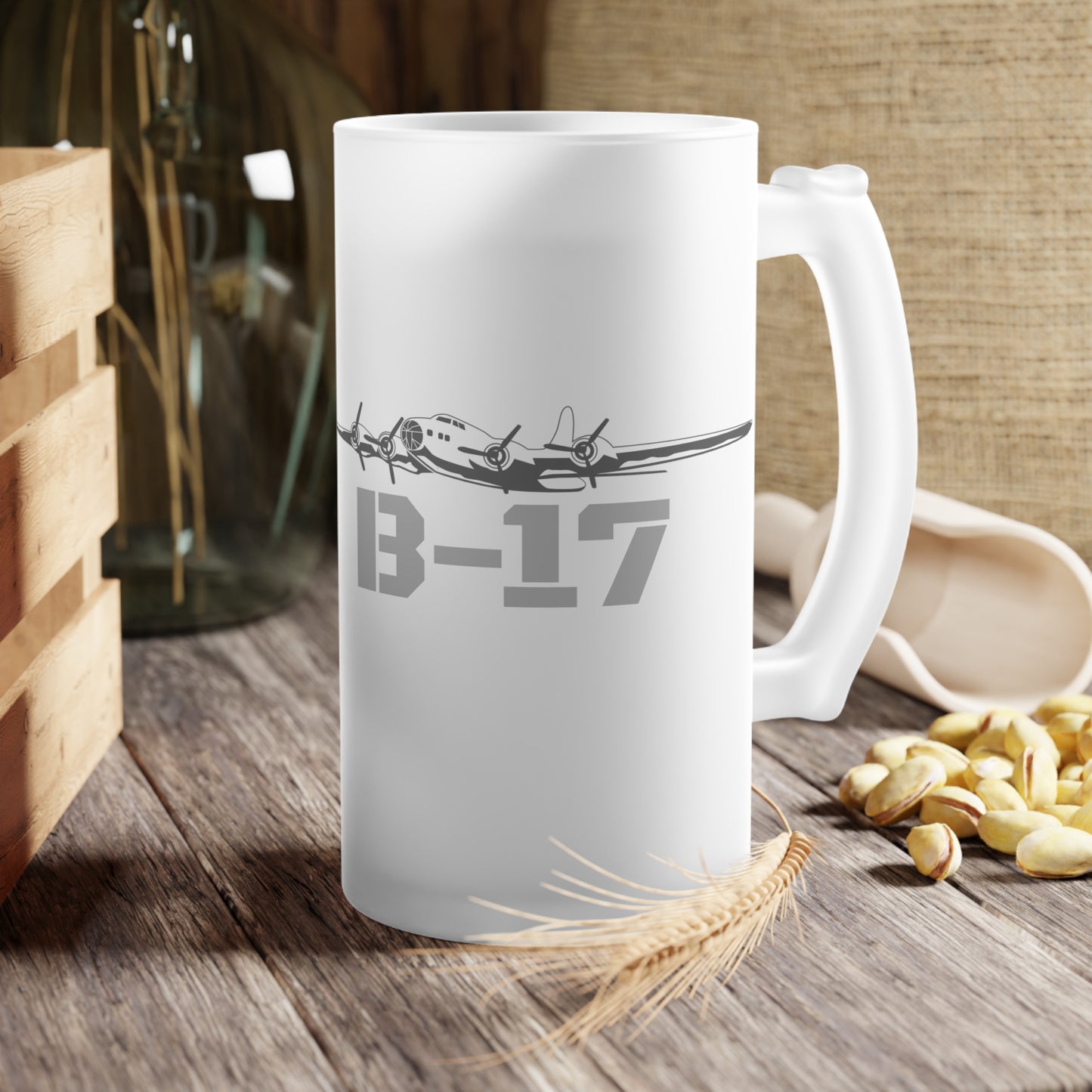 Raise a Toast to Aviation History – B-17 Bomber Frosted Glass Beer Mug