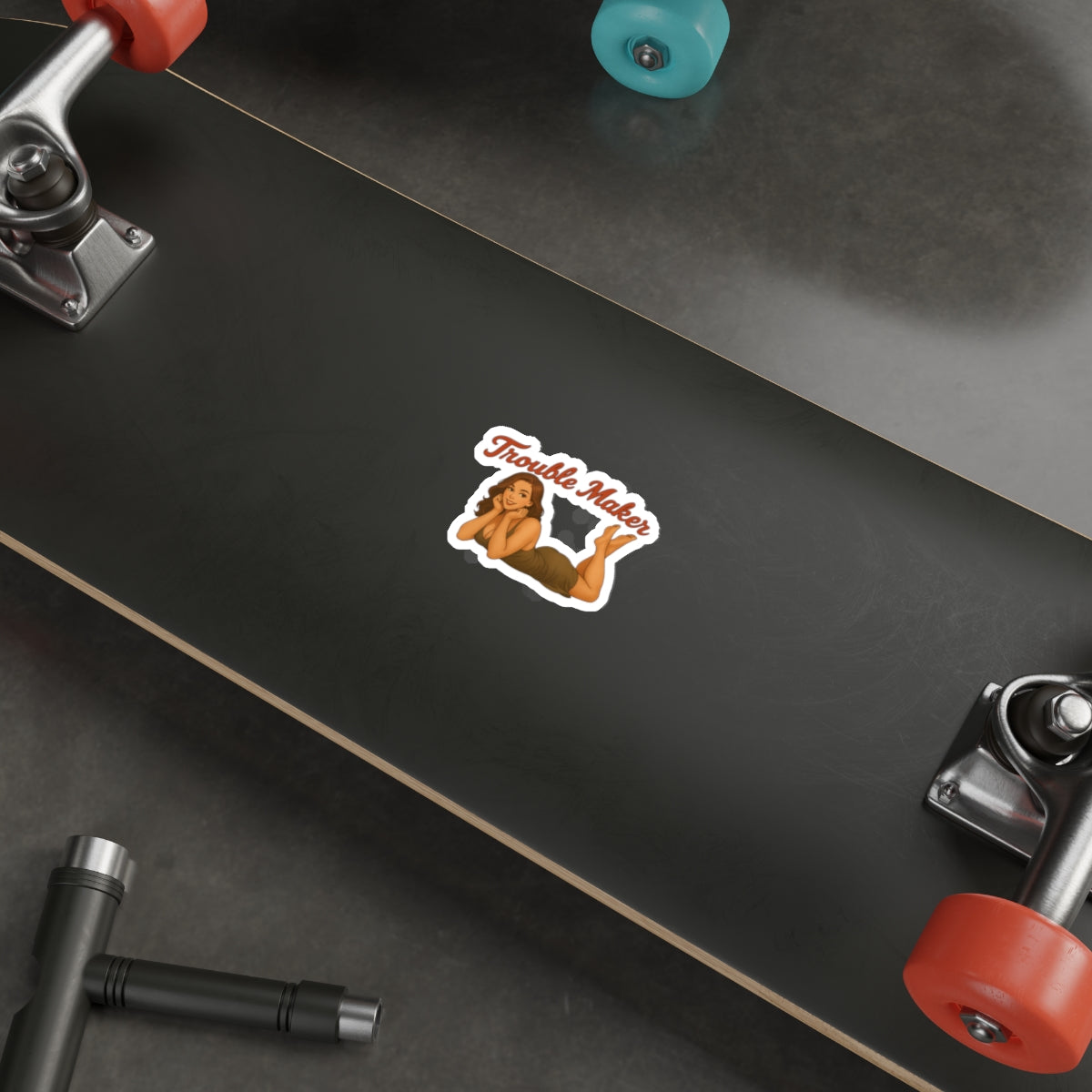 Trouble Maker Die-Cut Sticker — Retro Pin-Up Girl Decorative Sticker