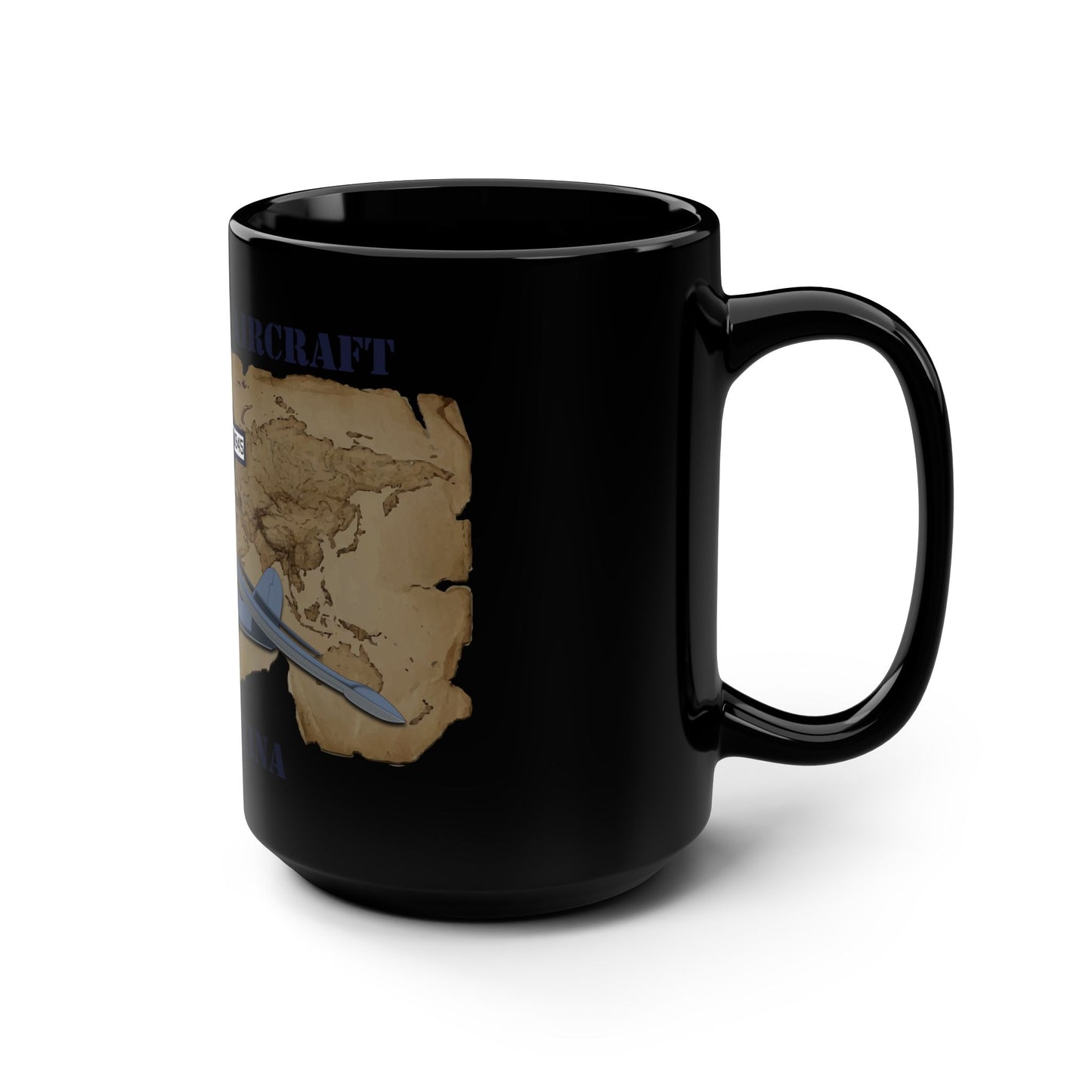Consolidated Aircraft PBY Catalina 15oz Black Coffee Mug — WWII Seaplane Map Design