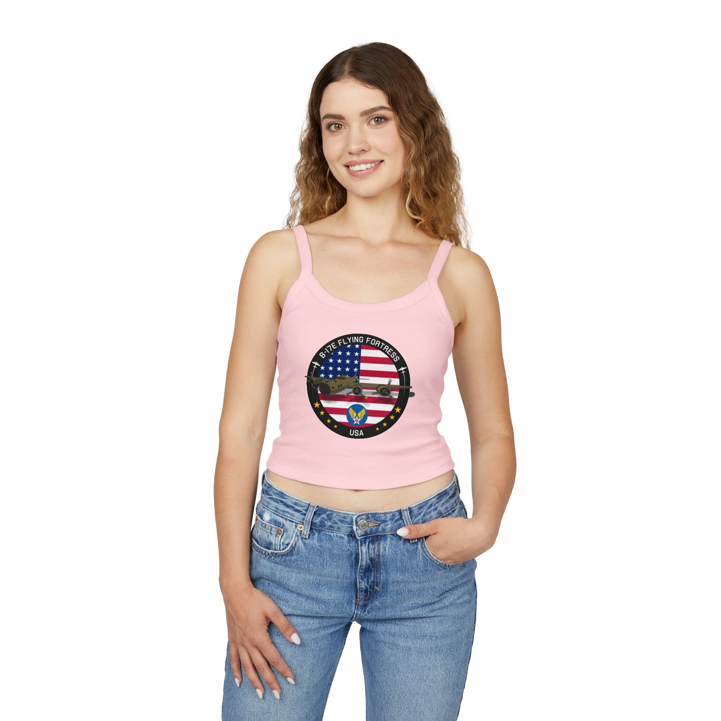 Patriotic B-17 warbird Women's Spaghetti Strap Tank Top - Vintage USA Graphic