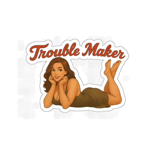 Trouble Maker Die-Cut Sticker — Retro Pin-Up Girl Decorative Sticker
