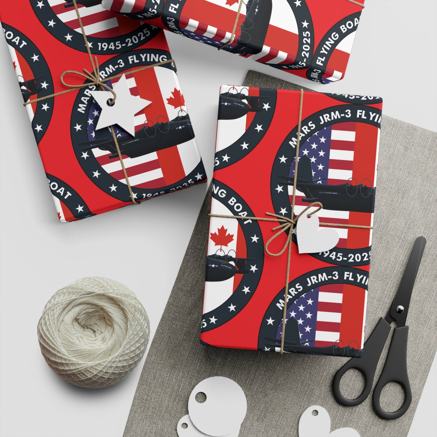 (Red) Mars Flying Boat Gift Wrapping Paper Sheets, 1pc