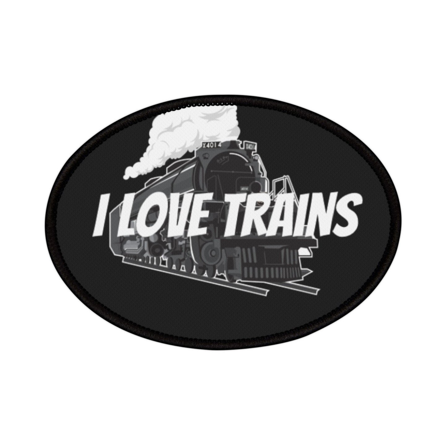 I Love Trains Iron-On Patch - Vintage Train Design for Enthusiasts