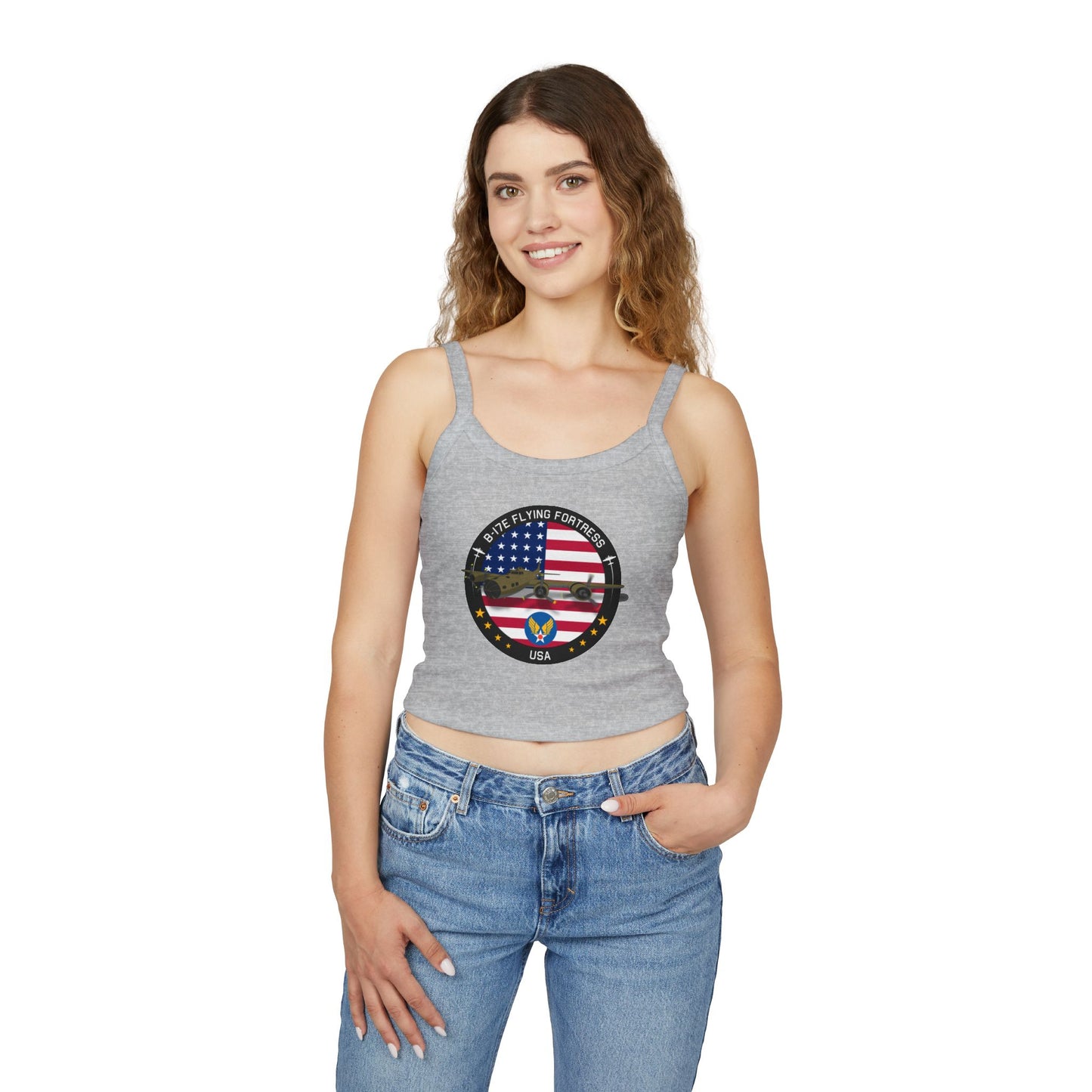 Patriotic B-17 warbird Women's Spaghetti Strap Tank Top - Vintage USA Graphic