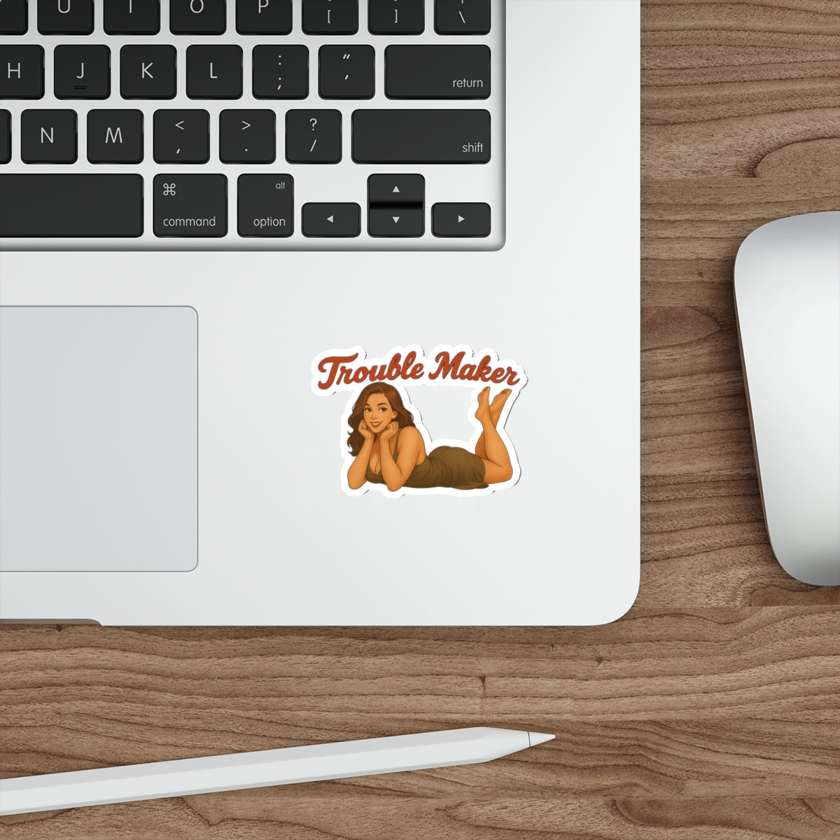 Trouble Maker Die-Cut Sticker — Retro Pin-Up Girl Decorative Sticker