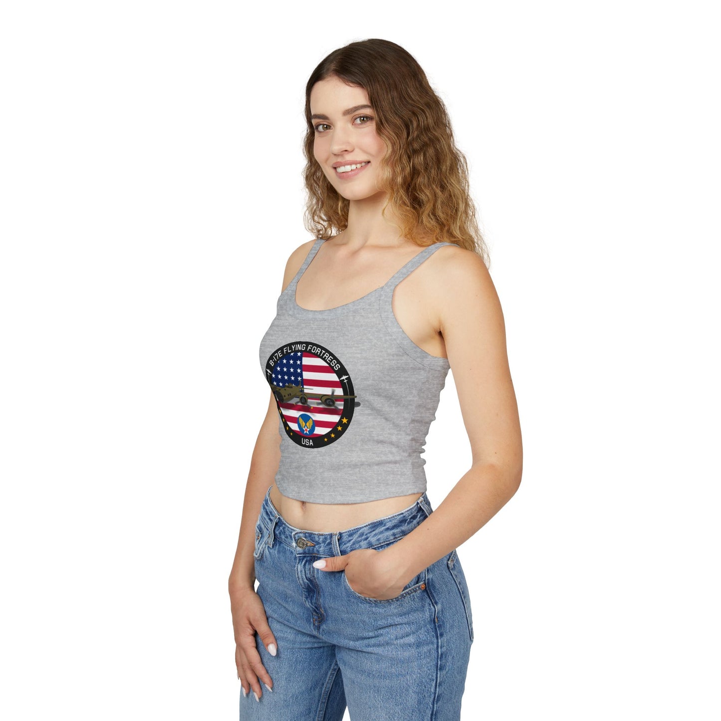 Patriotic B-17 warbird Women's Spaghetti Strap Tank Top - Vintage USA Graphic