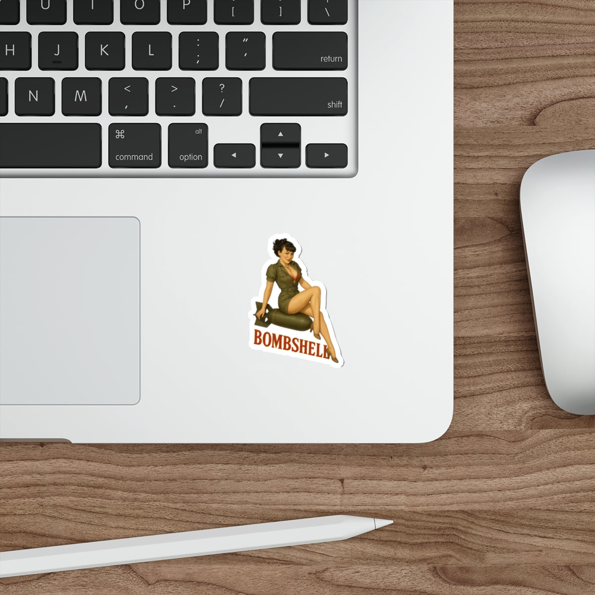 Bombshell Pin-Up Die-Cut Sticker — Vintage WWII Nose Art Style