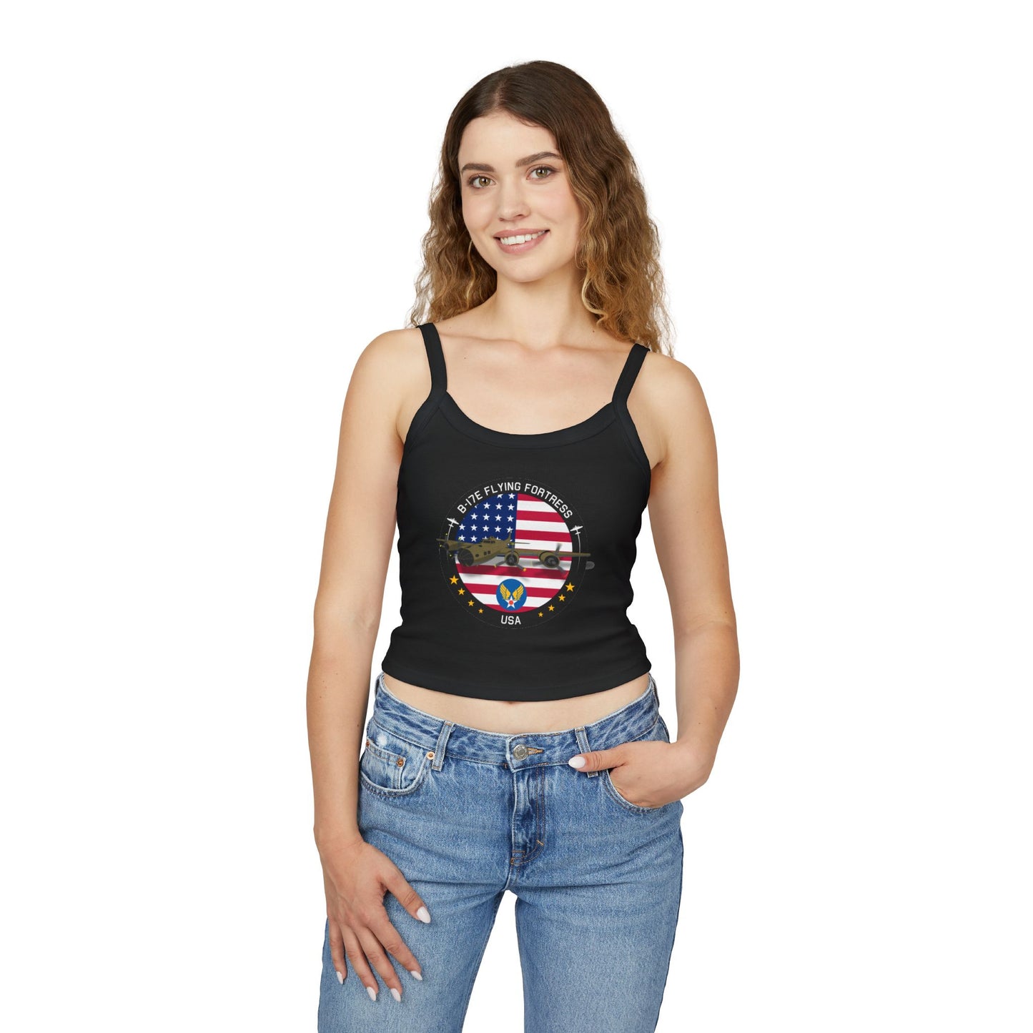 Patriotic B-17 warbird Women's Spaghetti Strap Tank Top - Vintage USA Graphic