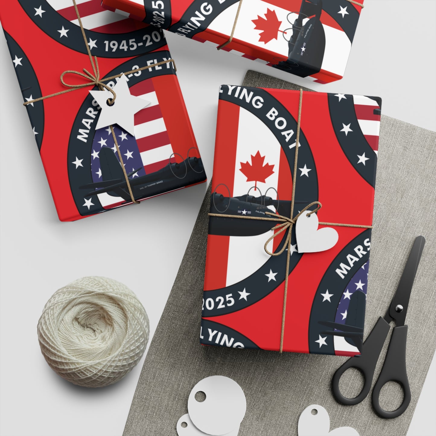 (Red) Mars Flying Boat Gift Wrapping Paper Sheets, 1pc