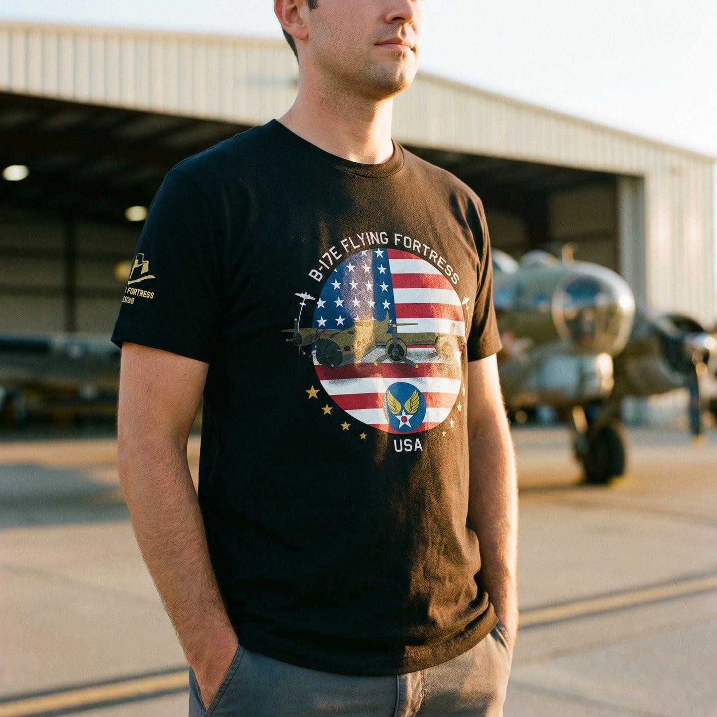 B-17 Flying Fortress Retro USA Military Graphic Front T-Shirt