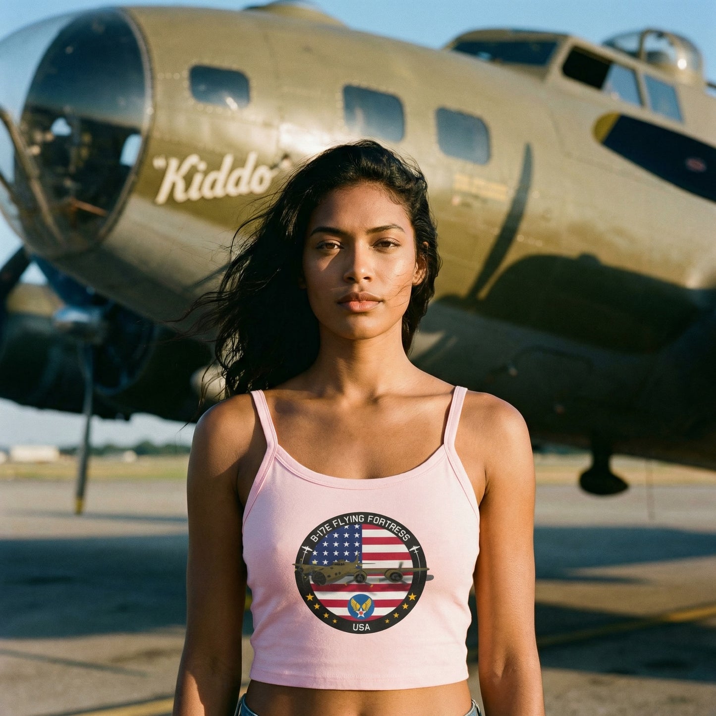 Patriotic B-17 warbird Women's Spaghetti Strap Tank Top - Vintage USA Graphic